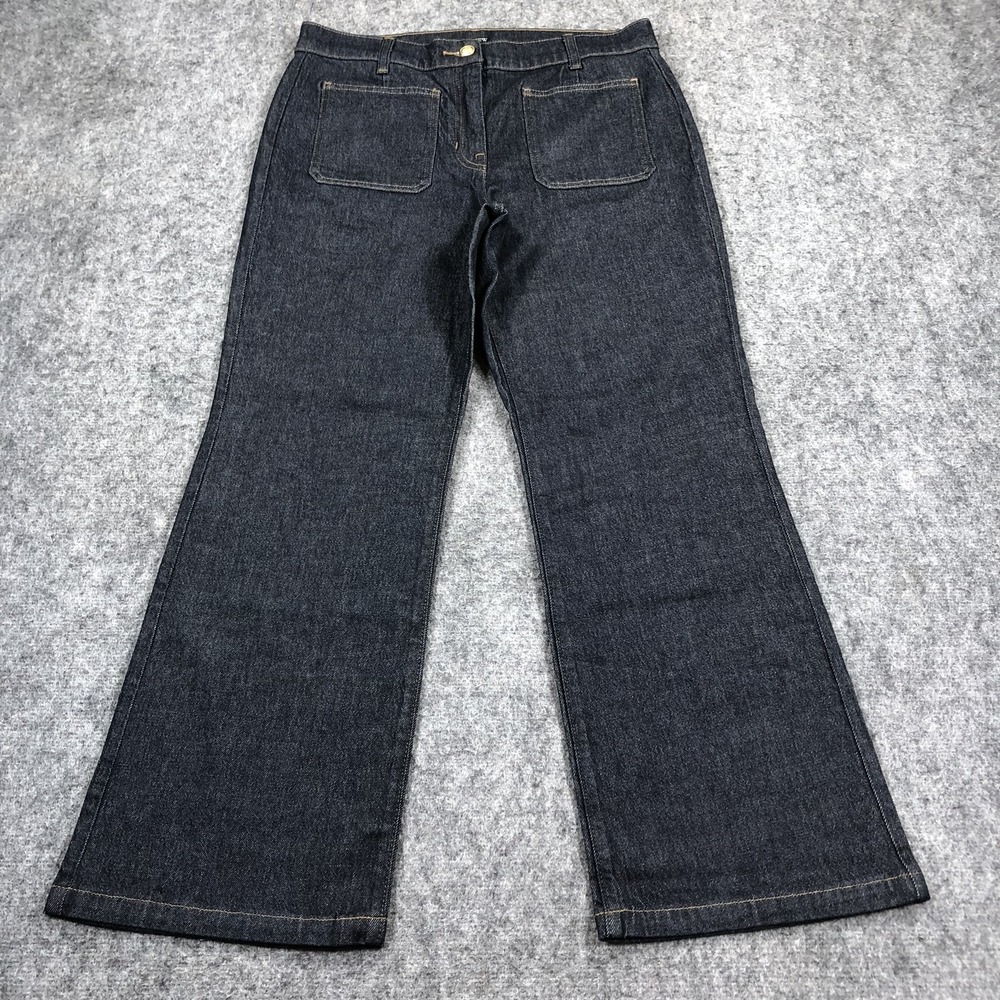 J.Crew Jeans Womens 29 Dark Indigo High Rise Wide Leg Patch Pocket Raw Denim